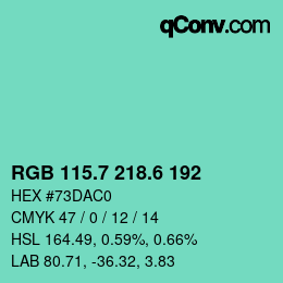 カラーコード: RGB 115.7 218.6 192 | qconv.com
