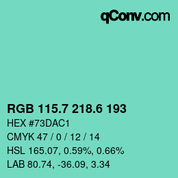 カラーコード: RGB 115.7 218.6 193 | qconv.com