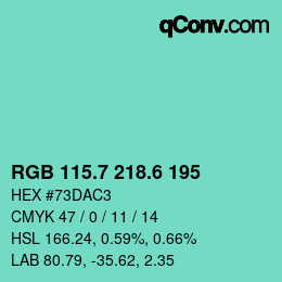 カラーコード: RGB 115.7 218.6 195 | qconv.com