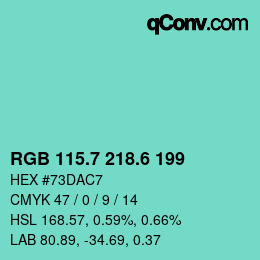 カラーコード: RGB 115.7 218.6 199 | qconv.com