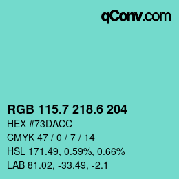 カラーコード: RGB 115.7 218.6 204 | qconv.com