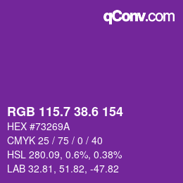 カラーコード: RGB 115.7 38.6 154 | qconv.com
