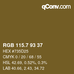 カラーコード: RGB 115.7 93 37 | qconv.com