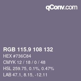 Color code: RGB 115.9 108 132 | qconv.com