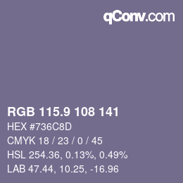カラーコード: RGB 115.9 108 141 | qconv.com