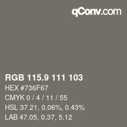 Color code: RGB 115.9 111 103 | qconv.com