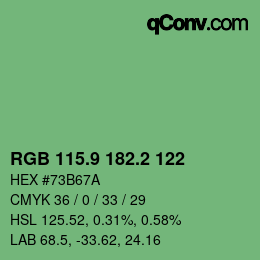 カラーコード: RGB 115.9 182.2 122 | qconv.com