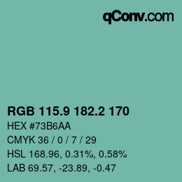 カラーコード: RGB 115.9 182.2 170 | qconv.com