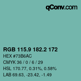 カラーコード: RGB 115.9 182.2 172 | qconv.com