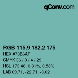 カラーコード: RGB 115.9 182.2 175 | qconv.com