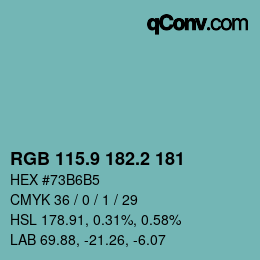 カラーコード: RGB 115.9 182.2 181 | qconv.com