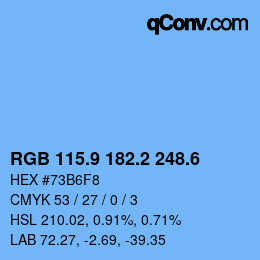 カラーコード: RGB 115.9 182.2 248.6 | qconv.com