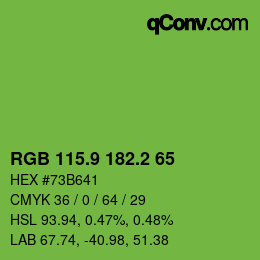 カラーコード: RGB 115.9 182.2 65 | qconv.com