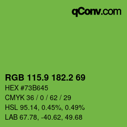 カラーコード: RGB 115.9 182.2 69 | qconv.com