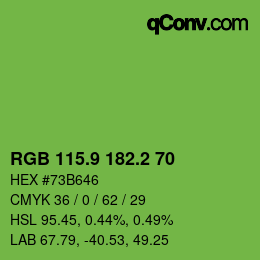カラーコード: RGB 115.9 182.2 70 | qconv.com