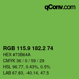 カラーコード: RGB 115.9 182.2 74 | qconv.com