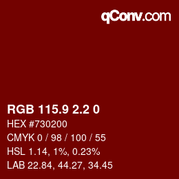 Color code: RGB 115.9 2.2 0 | qconv.com