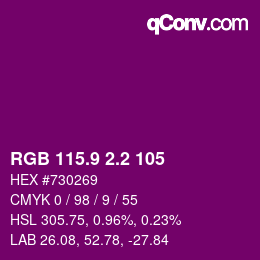 カラーコード: RGB 115.9 2.2 105 | qconv.com
