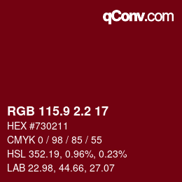 カラーコード: RGB 115.9 2.2 17 | qconv.com