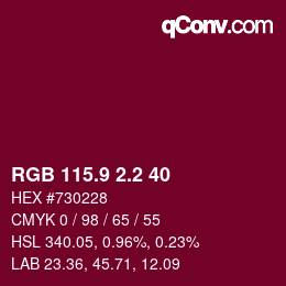 カラーコード: RGB 115.9 2.2 40 | qconv.com