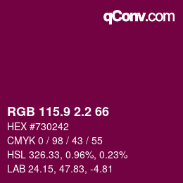 カラーコード: RGB 115.9 2.2 66 | qconv.com