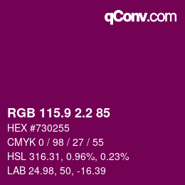カラーコード: RGB 115.9 2.2 85 | qconv.com