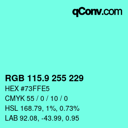 カラーコード: RGB 115.9 255 229 | qconv.com