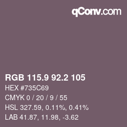 Color code: RGB 115.9 92.2 105 | qconv.com