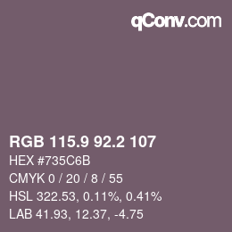カラーコード: RGB 115.9 92.2 107 | qconv.com