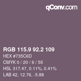 カラーコード: RGB 115.9 92.2 109 | qconv.com
