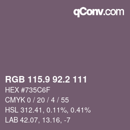 カラーコード: RGB 115.9 92.2 111 | qconv.com