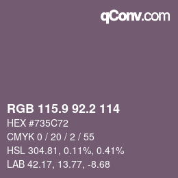 カラーコード: RGB 115.9 92.2 114 | qconv.com
