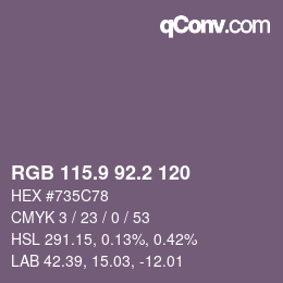 Color code: RGB 115.9 92.2 120 | qconv.com