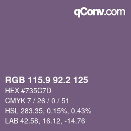 Color code: RGB 115.9 92.2 125 | qconv.com