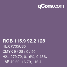 カラーコード: RGB 115.9 92.2 128 | qconv.com