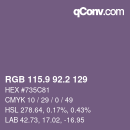 カラーコード: RGB 115.9 92.2 129 | qconv.com