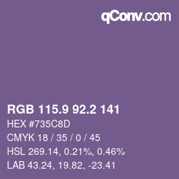 Color code: RGB 115.9 92.2 141 | qconv.com