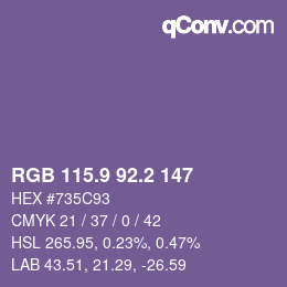 カラーコード: RGB 115.9 92.2 147 | qconv.com