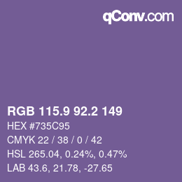 カラーコード: RGB 115.9 92.2 149 | qconv.com