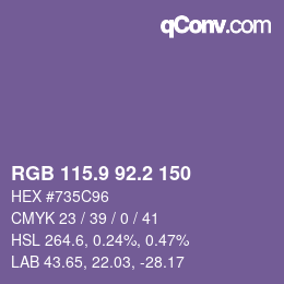 カラーコード: RGB 115.9 92.2 150 | qconv.com