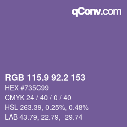 カラーコード: RGB 115.9 92.2 153 | qconv.com