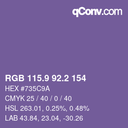 カラーコード: RGB 115.9 92.2 154 | qconv.com