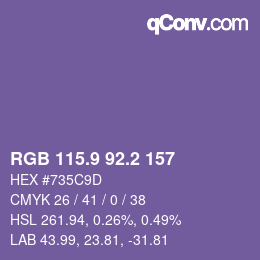 カラーコード: RGB 115.9 92.2 157 | qconv.com