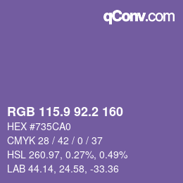 カラーコード: RGB 115.9 92.2 160 | qconv.com