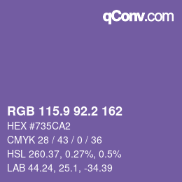 カラーコード: RGB 115.9 92.2 162 | qconv.com