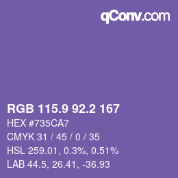 カラーコード: RGB 115.9 92.2 167 | qconv.com