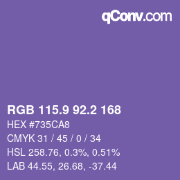 カラーコード: RGB 115.9 92.2 168 | qconv.com