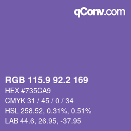 カラーコード: RGB 115.9 92.2 169 | qconv.com