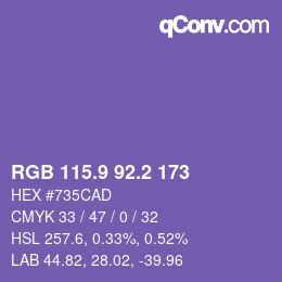 カラーコード: RGB 115.9 92.2 173 | qconv.com