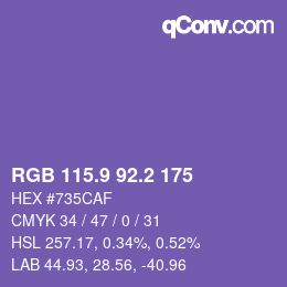 Color code: RGB 115.9 92.2 175 | qconv.com